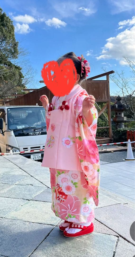 七五三用 花柄 ピンク 着物