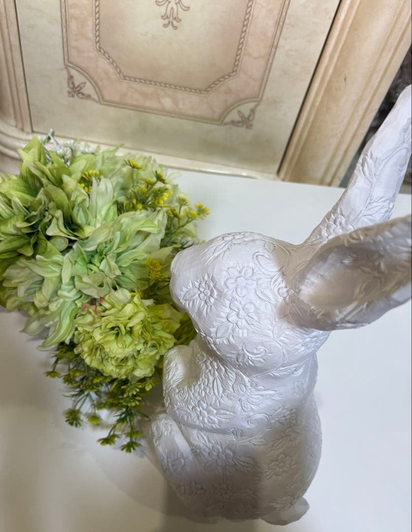 ⭐️土日限定フランフラン⭐️Ｌサイズ４０センチ花模様うさぎ置物　francfranc