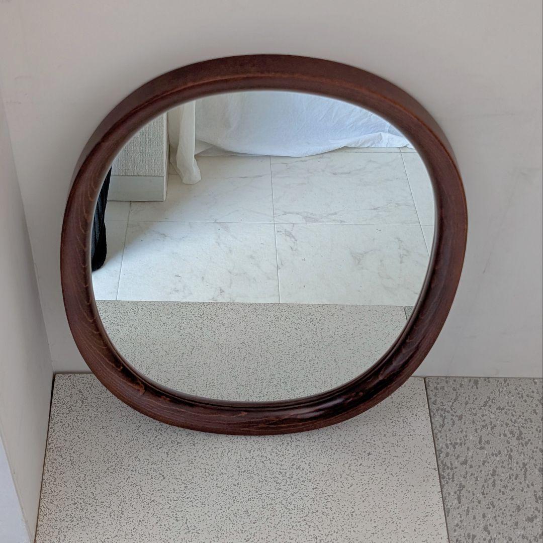 美品 秋田木工 柳宗理 ヴィンテージ ウォールミラー オーバル 古代色 曲木