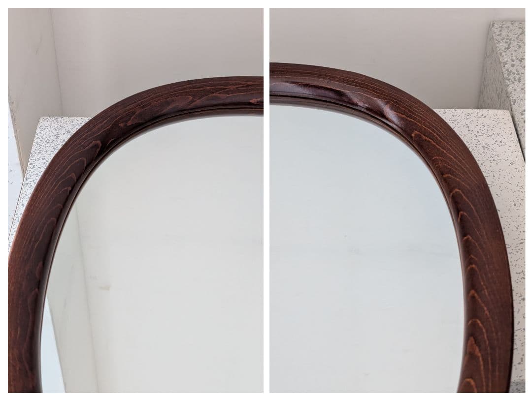 美品 秋田木工 柳宗理 ヴィンテージ ウォールミラー オーバル 古代色 曲木