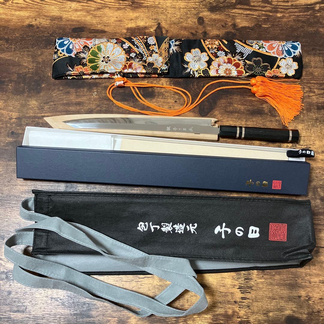 子の日 楓本焼切付柳300平鏡面.本砥ぎ.黒檀ベース銀三本彫金＆袱紗C菊花330