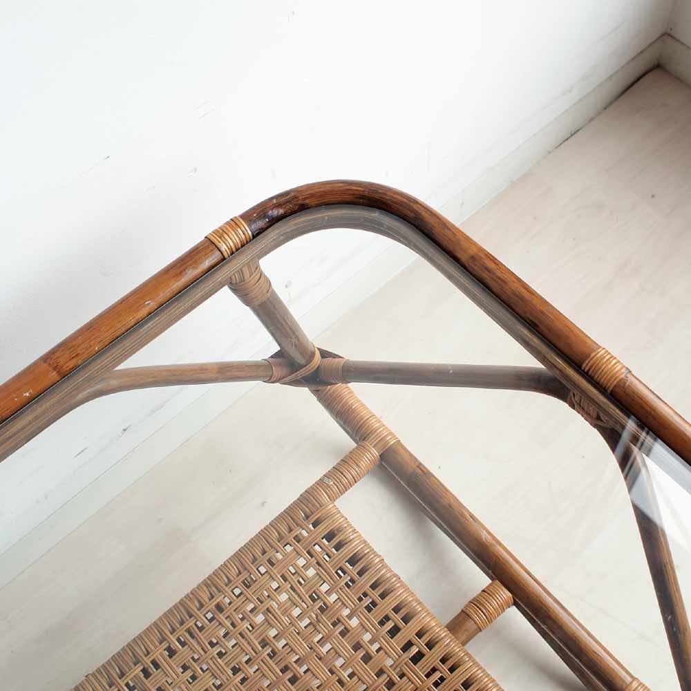 ビンテージ ラタンのコーヒーテーブル ガラス天板 籐 レトロ ZR24200