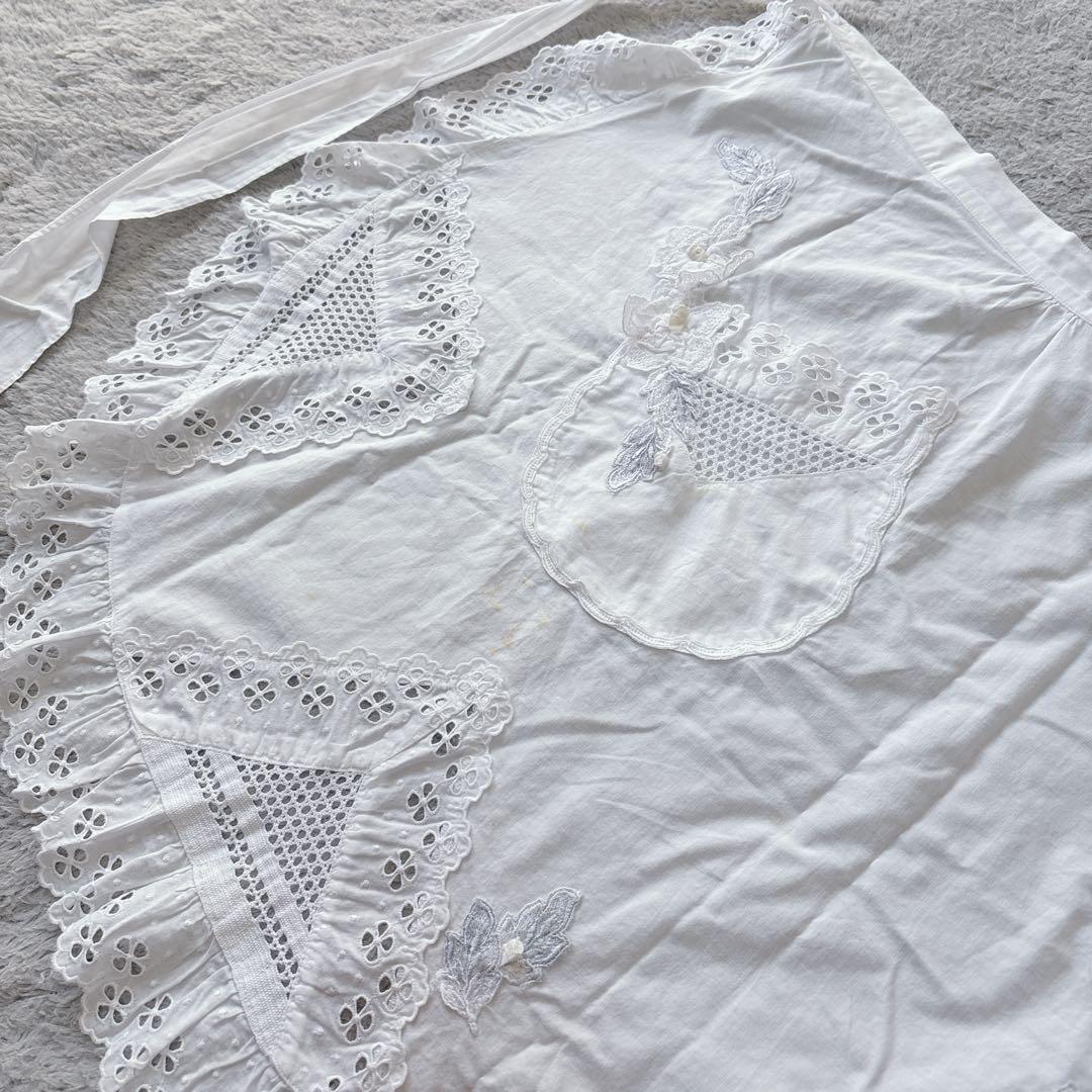 HISCHRONE ヒスクローネ 繊細なレース お花が美しい エプロン 前掛け白