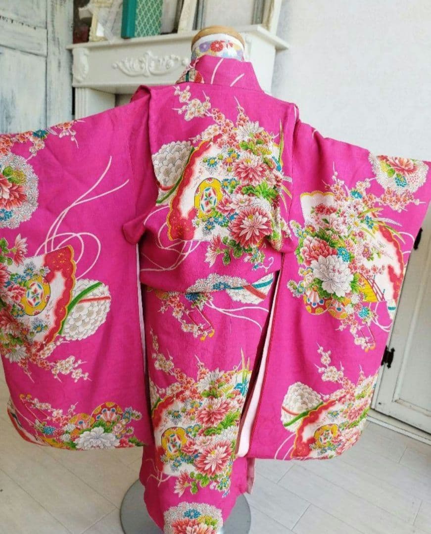 専用です　アンティーク明るいピンクの着物に黄緑のだらり帯セット