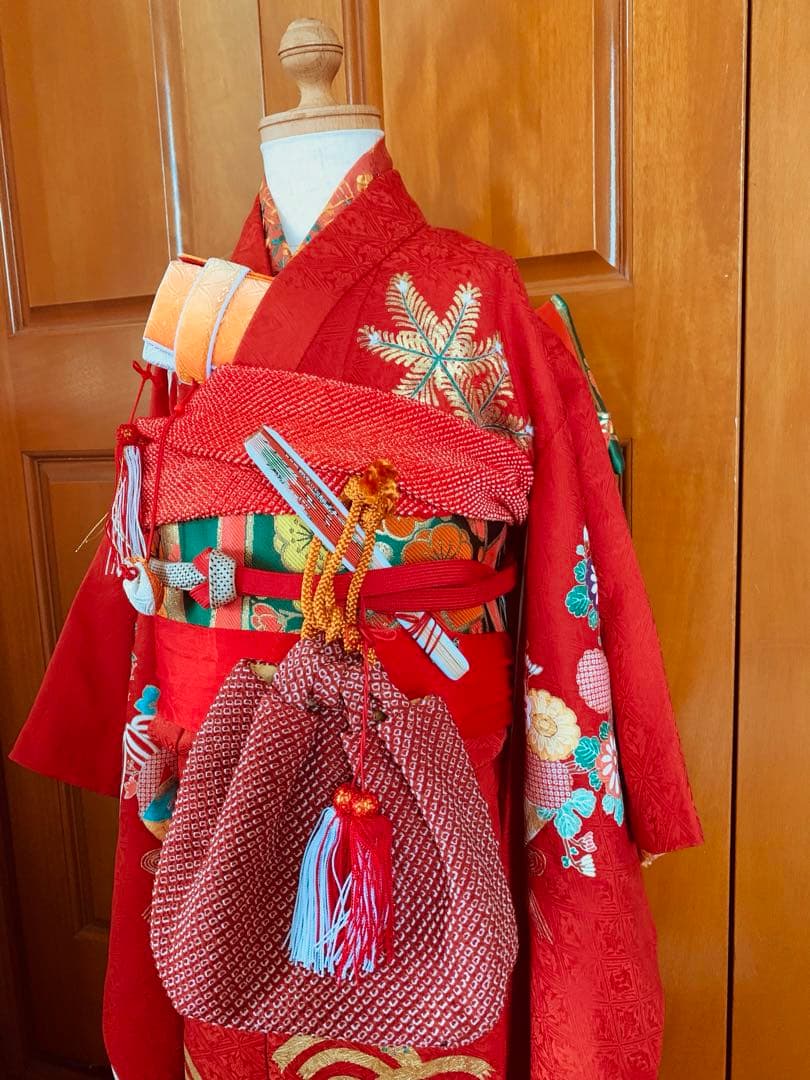 七五三　三歳の女の子のお支度　正絹お宮参り初着　襦袢まで全て正絹お着物フルセット