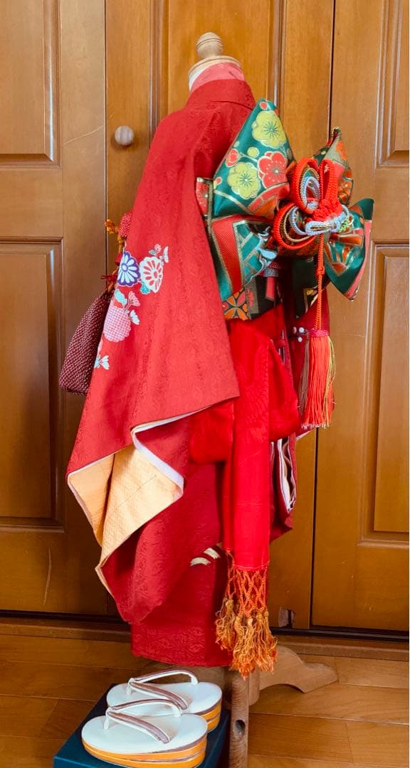 七五三　三歳の女の子のお支度　正絹お宮参り初着　襦袢まで全て正絹お着物フルセット