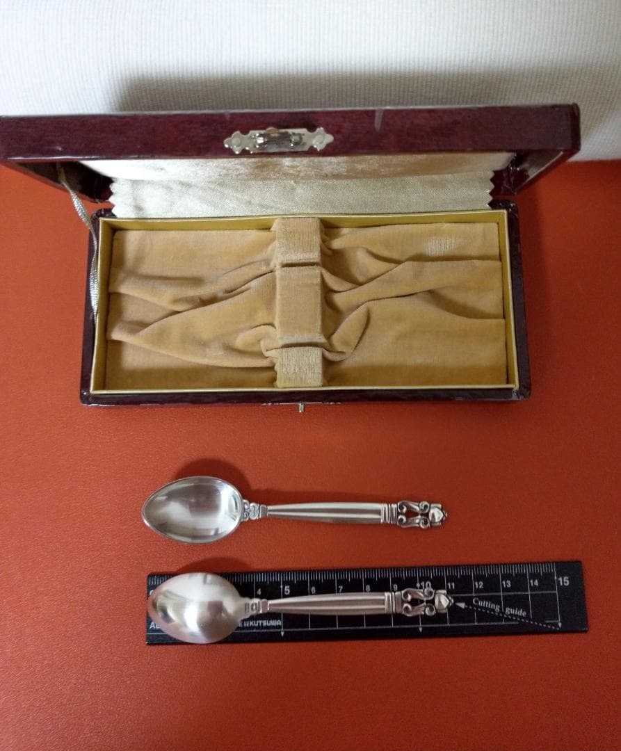 美品！ジョージ・ジェンセン　純銀スプーン　エコーン　木製専用カトラリーケース付き