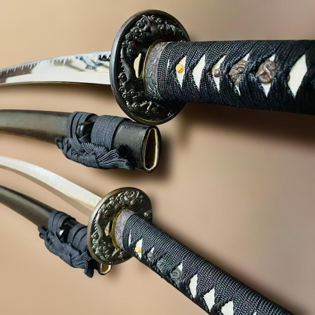 高級模造刀 居合刀 のたれ刃紋 2本セット 打刀 脇差 インテリア （刀5