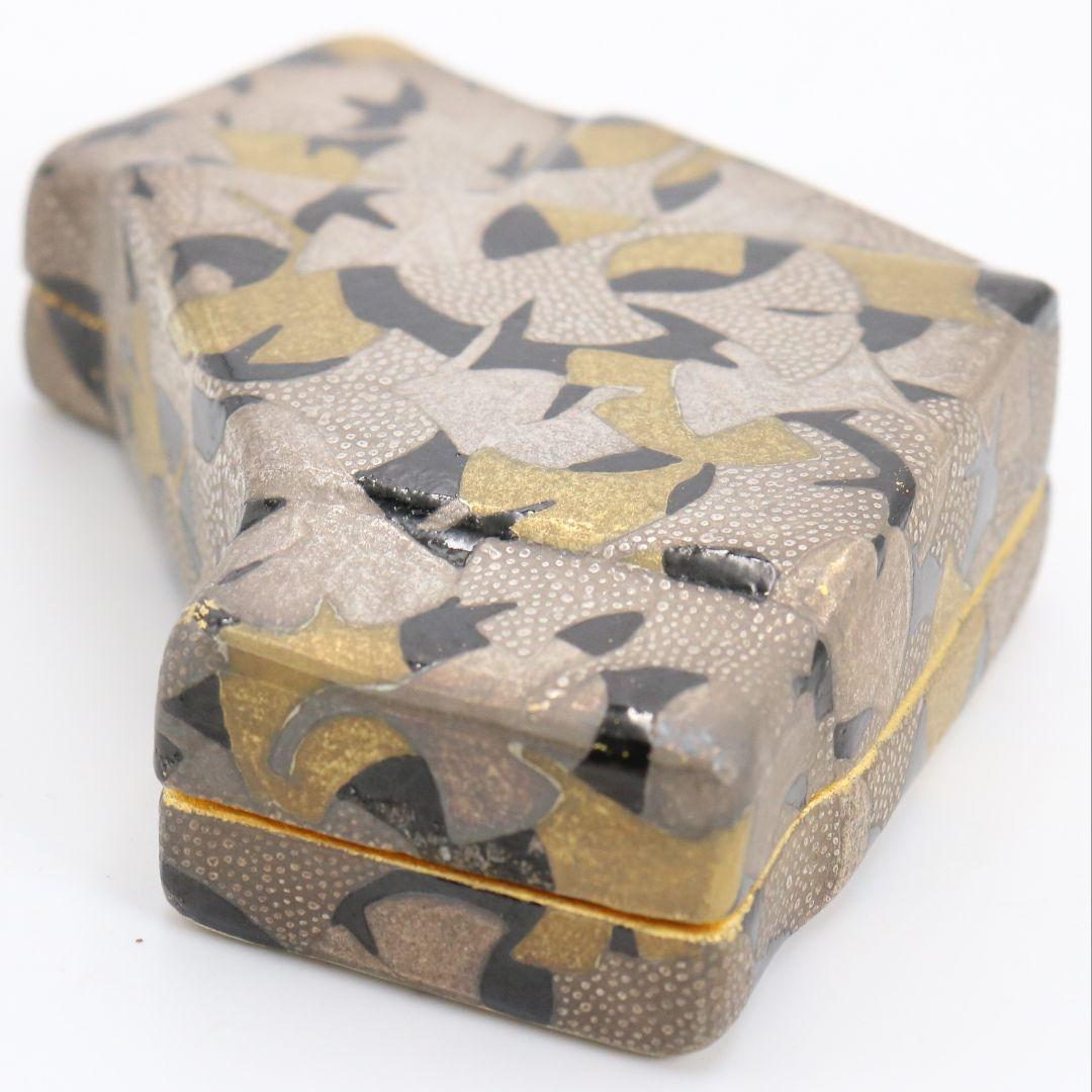 山崎窯 浅野紫仙作 銀杏ちらし 香合 茶道具 共箱　V901　N8