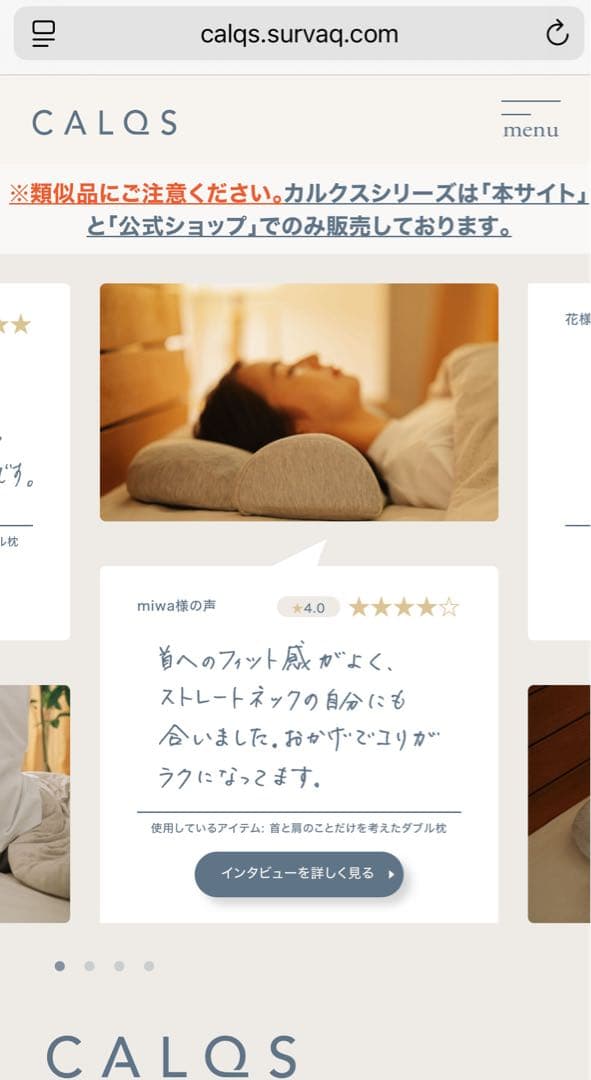 CALQS首と肩がホッとする枕PLUS／2個セット（新品未開封の替えカバー付き）