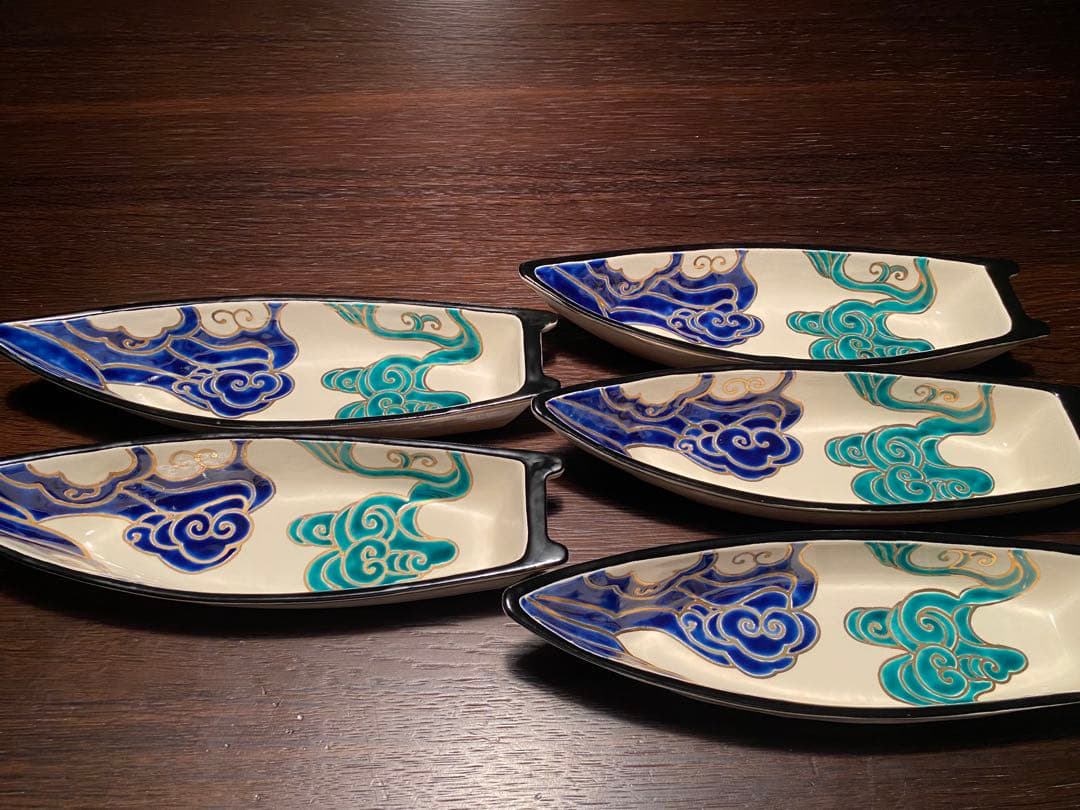 京焼　向付　仁清流水舟形向付5客　新品未使用