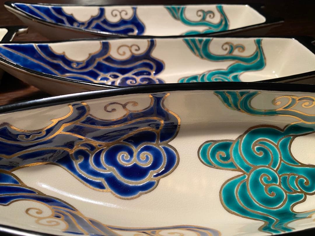 京焼　向付　仁清流水舟形向付5客　新品未使用