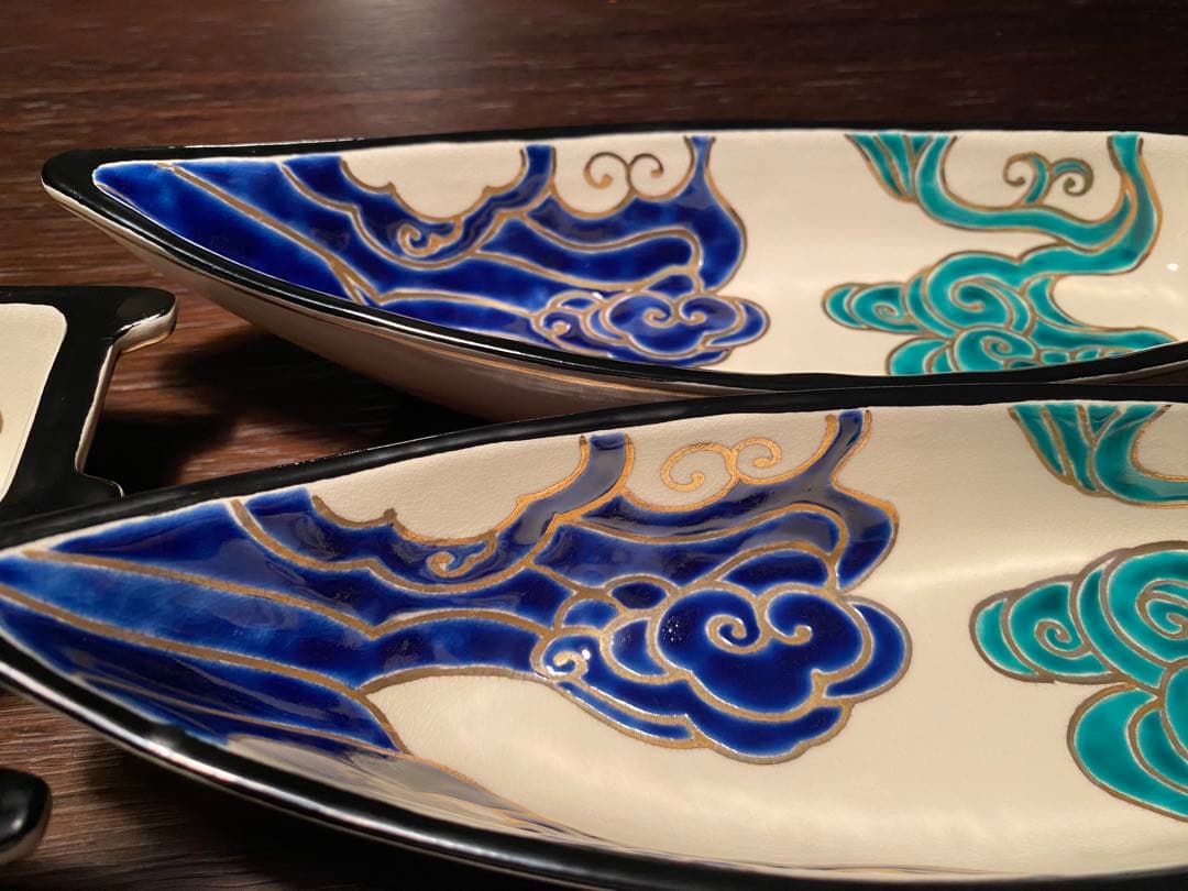 京焼　向付　仁清流水舟形向付5客　新品未使用