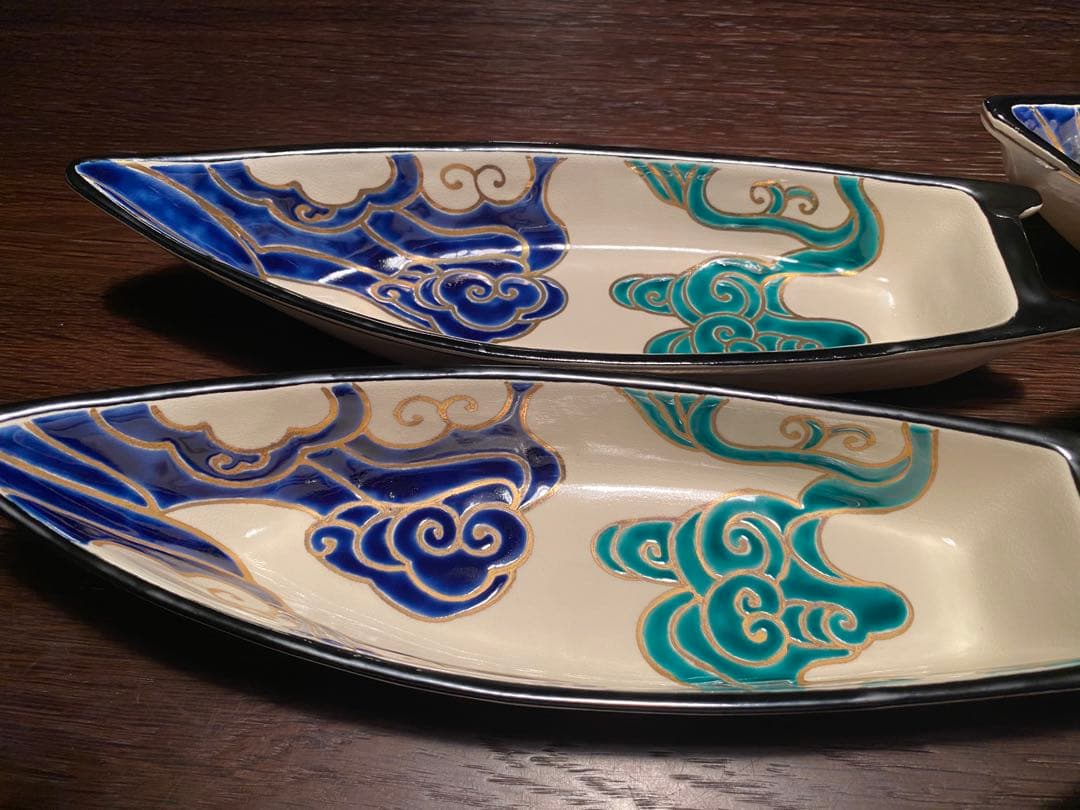 京焼　向付　仁清流水舟形向付5客　新品未使用