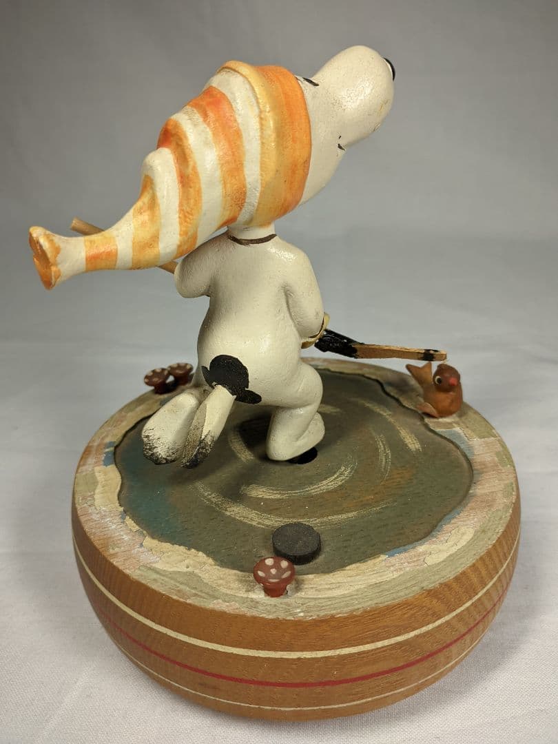 希少品 アンリ社製 ANRI スヌーピー アイスホッケー 木彫り人形オルゴール