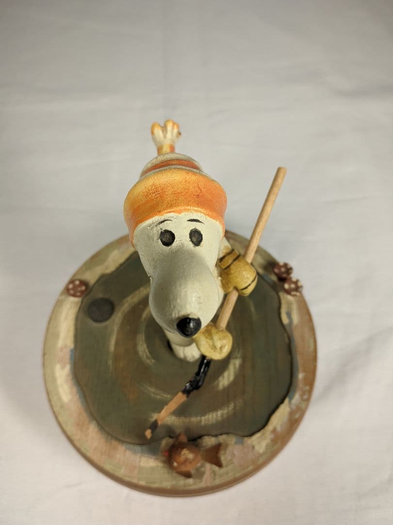 希少品 アンリ社製 ANRI スヌーピー アイスホッケー 木彫り人形オルゴール