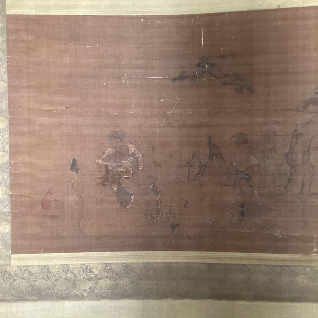 狩野探信 絹本着色 七福神之図 軸先木 合箱 掛軸一幅