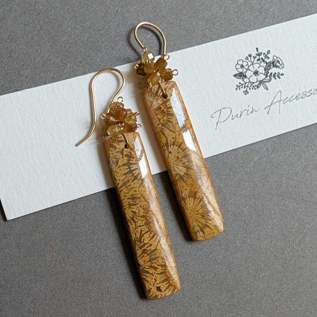 ピンクフォッシルコーラル ピアス