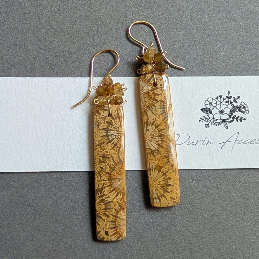 ピンクフォッシルコーラル ピアス