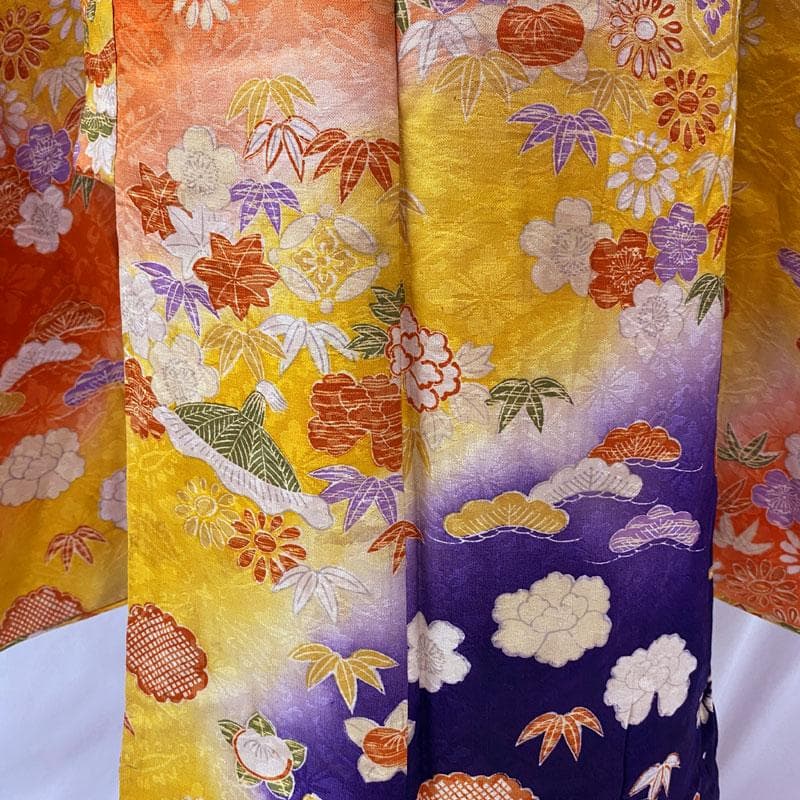 508ag88◎七五三 七歳 女児 アンティーク着物&丸帯 総柄 濃い朱色◎