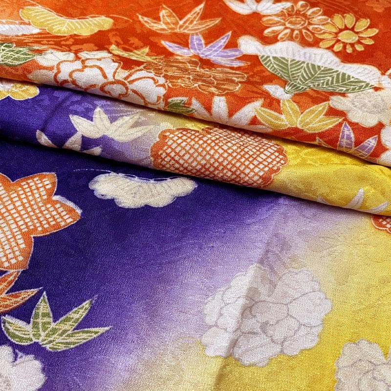 508ag88◎七五三 七歳 女児 アンティーク着物&丸帯 総柄 濃い朱色◎