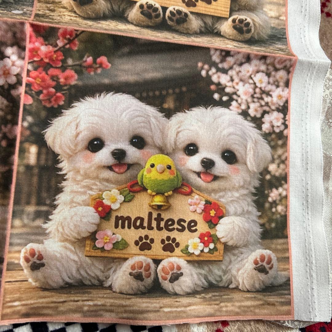 オーダー受付 桜と絵馬 犬猫柄パネル生地 ハンカチ巾着ポーチ - メルカリ