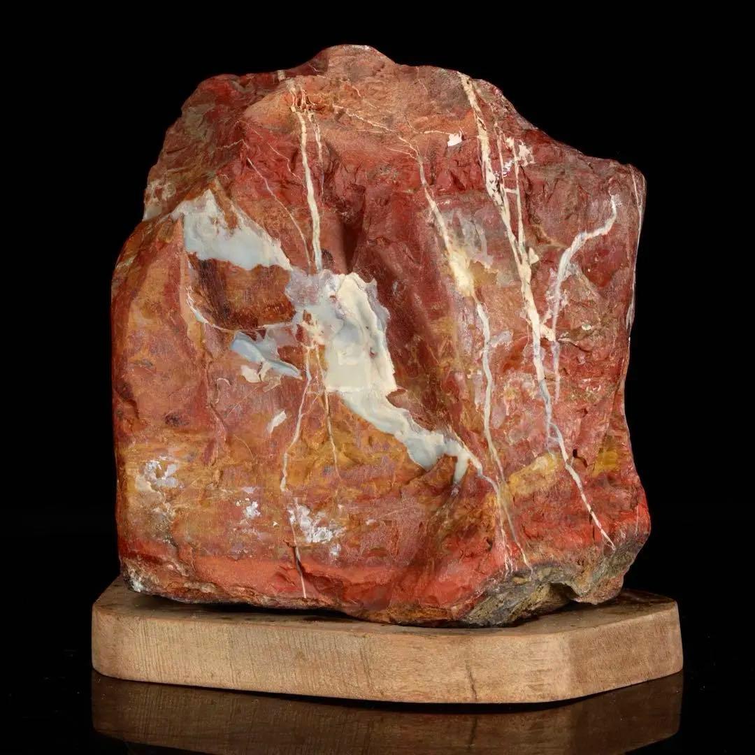 佐渡 錦紅石 錦石 赤玉石 台座付 3.1kg 水石 鑑賞石 天然石 盆石 飾石