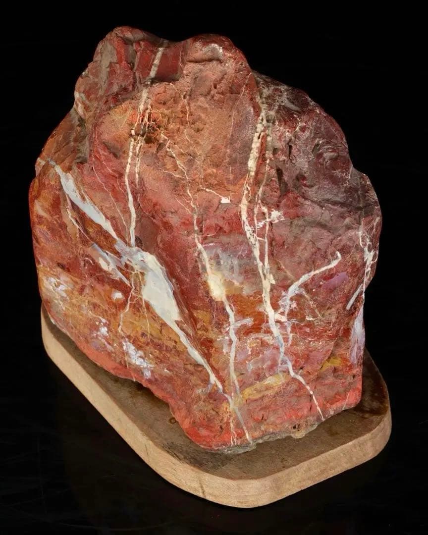 佐渡 錦紅石 錦石 赤玉石 台座付 3.1kg 水石 鑑賞石 天然石 盆石 飾石