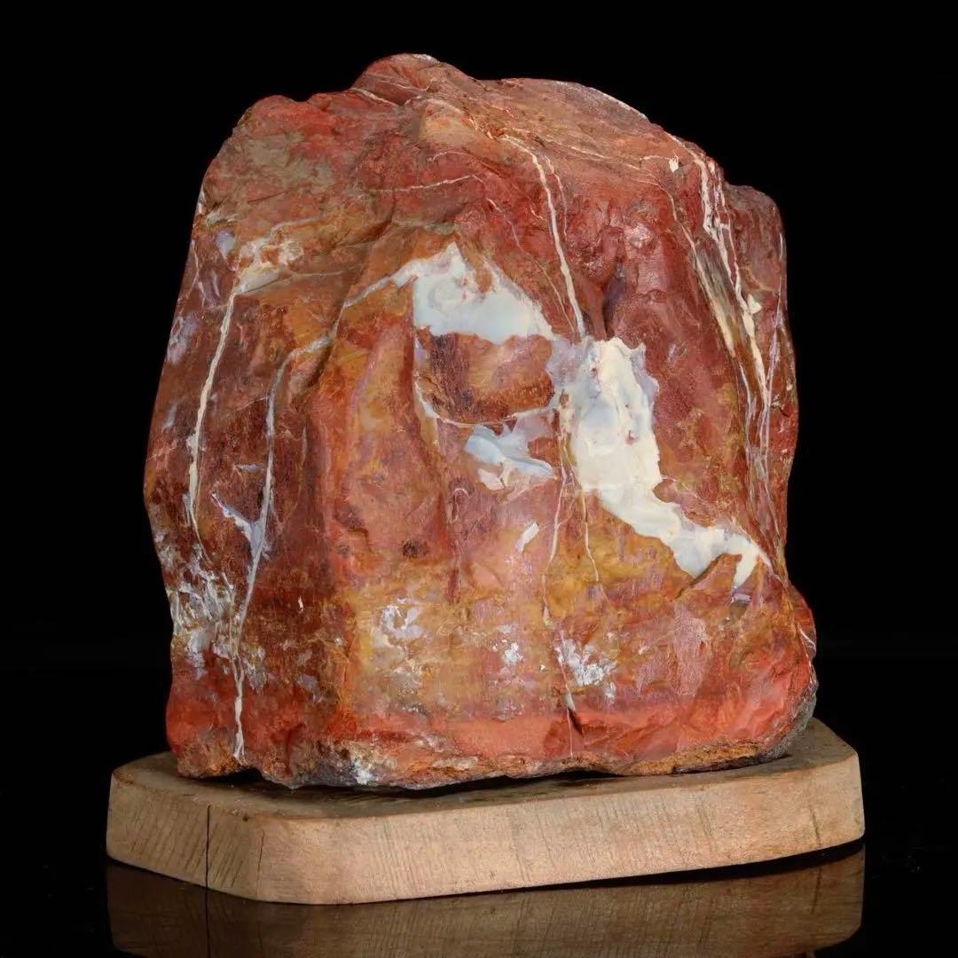 佐渡 錦紅石 錦石 赤玉石 台座付 3.1kg 水石 鑑賞石 天然石 盆石 飾石