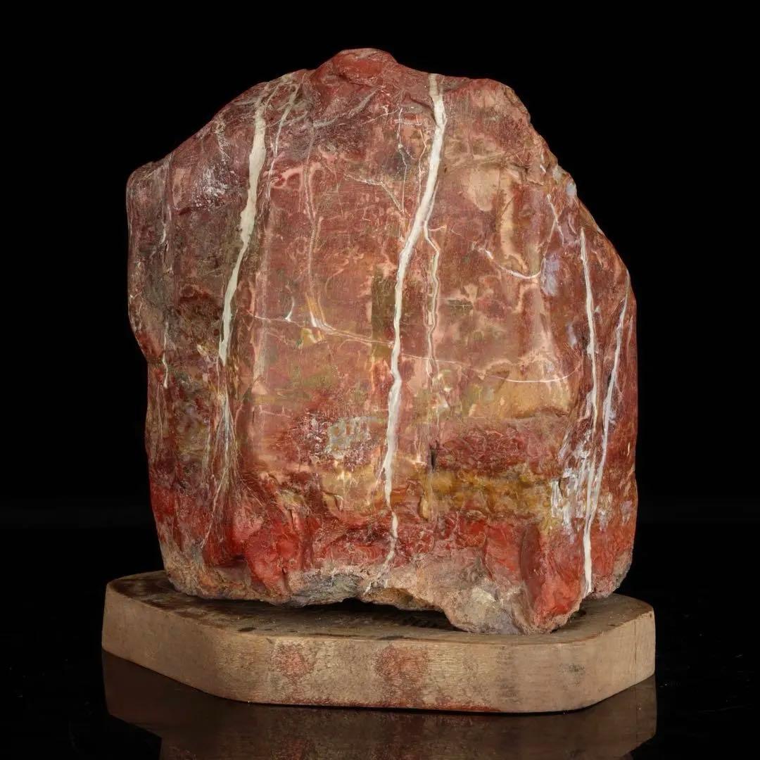 佐渡 錦紅石 錦石 赤玉石 台座付 3.1kg 水石 鑑賞石 天然石 盆石 飾石