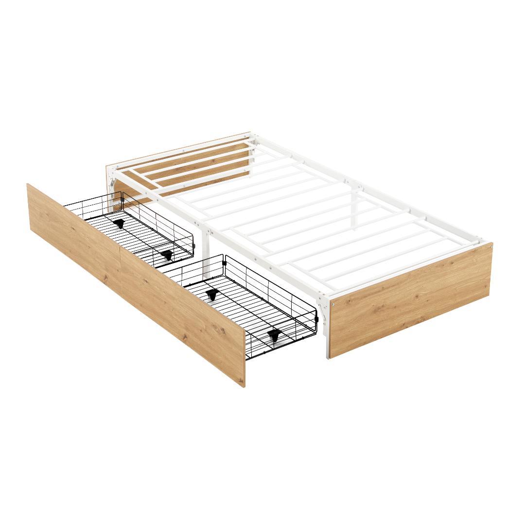 タイムセール！パイプベッド　折りたたみ可能　引き出し付き　省スペース　WHITE