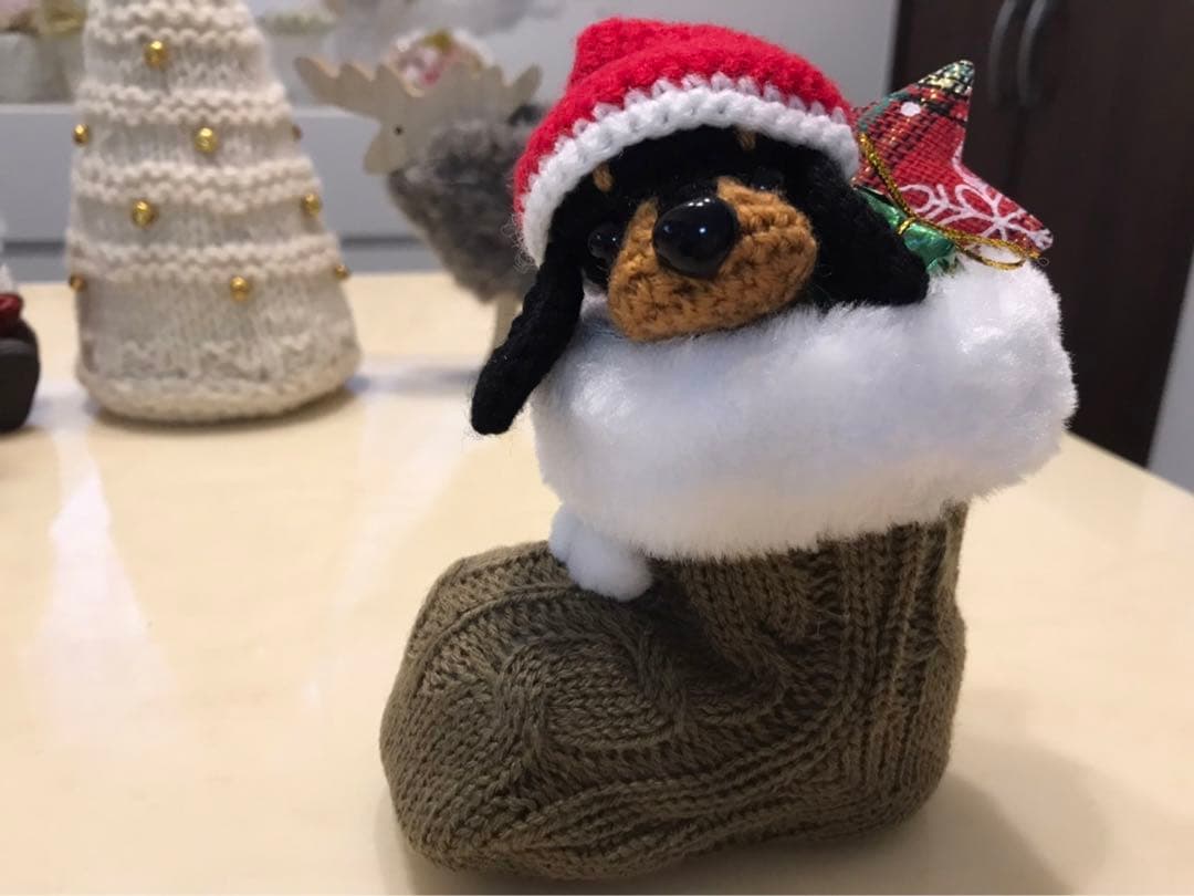 編みぐるみ♡ダックス♡クリスマスブーツ♡クリスマス♡インテリア