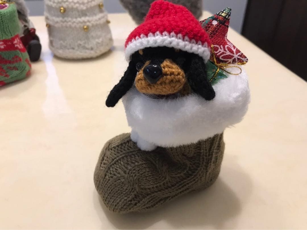 編みぐるみ♡ダックス♡クリスマスブーツ♡クリスマス♡インテリア