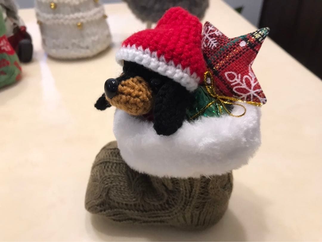 編みぐるみ♡ダックス♡クリスマスブーツ♡クリスマス♡インテリア