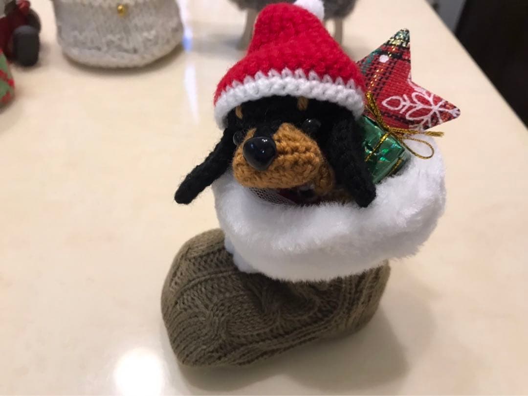 編みぐるみ♡ダックス♡クリスマスブーツ♡クリスマス♡インテリア