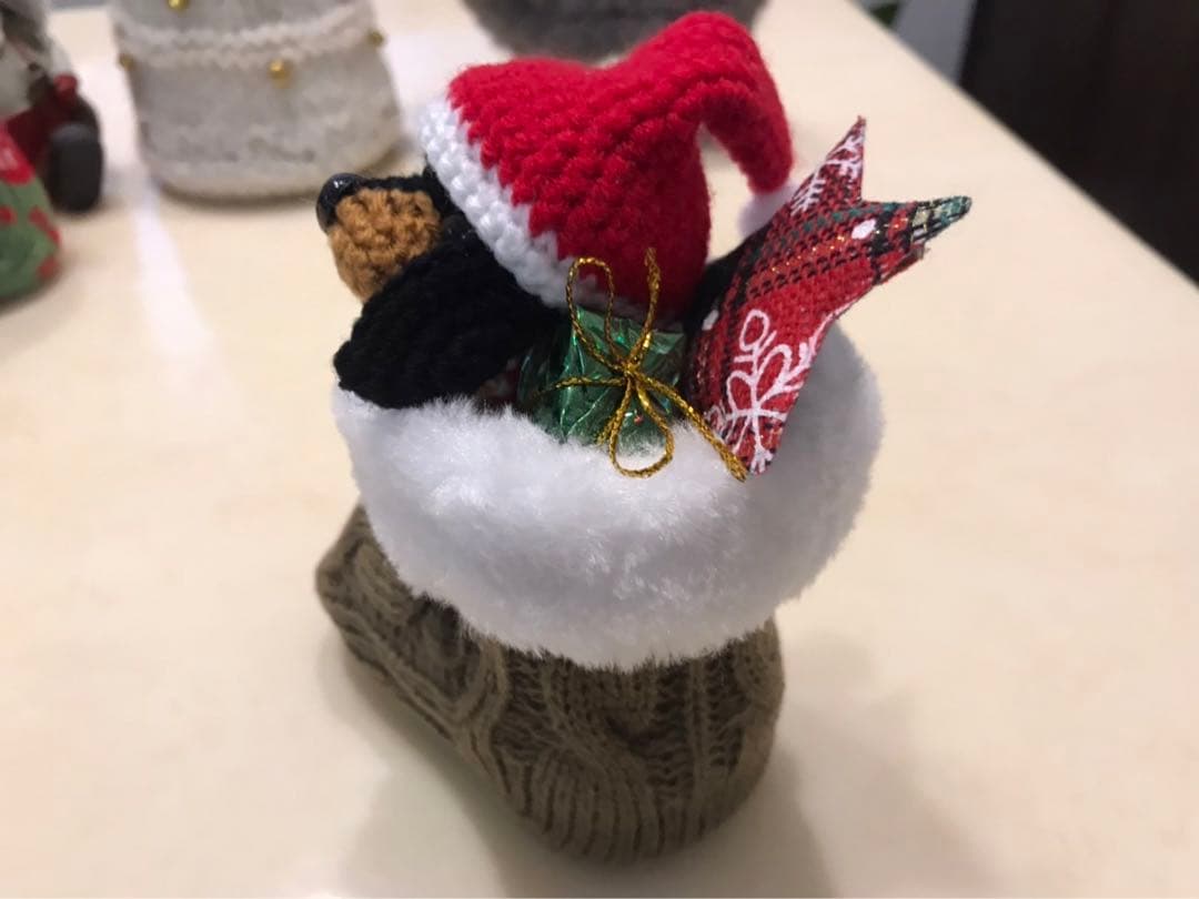 編みぐるみ♡ダックス♡クリスマスブーツ♡クリスマス♡インテリア