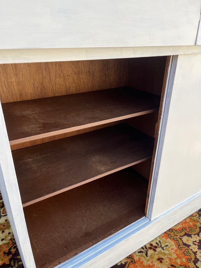 白 食器棚 昭和レトロ 当時物 ホワイト インテリア 水屋 古民家 ビンテージ