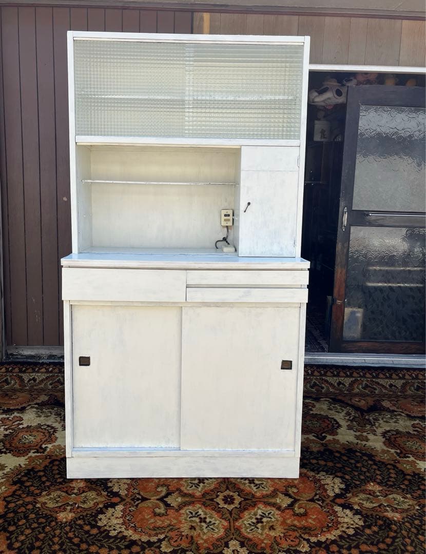 白 食器棚 昭和レトロ 当時物 ホワイト インテリア 水屋 古民家 ビンテージ