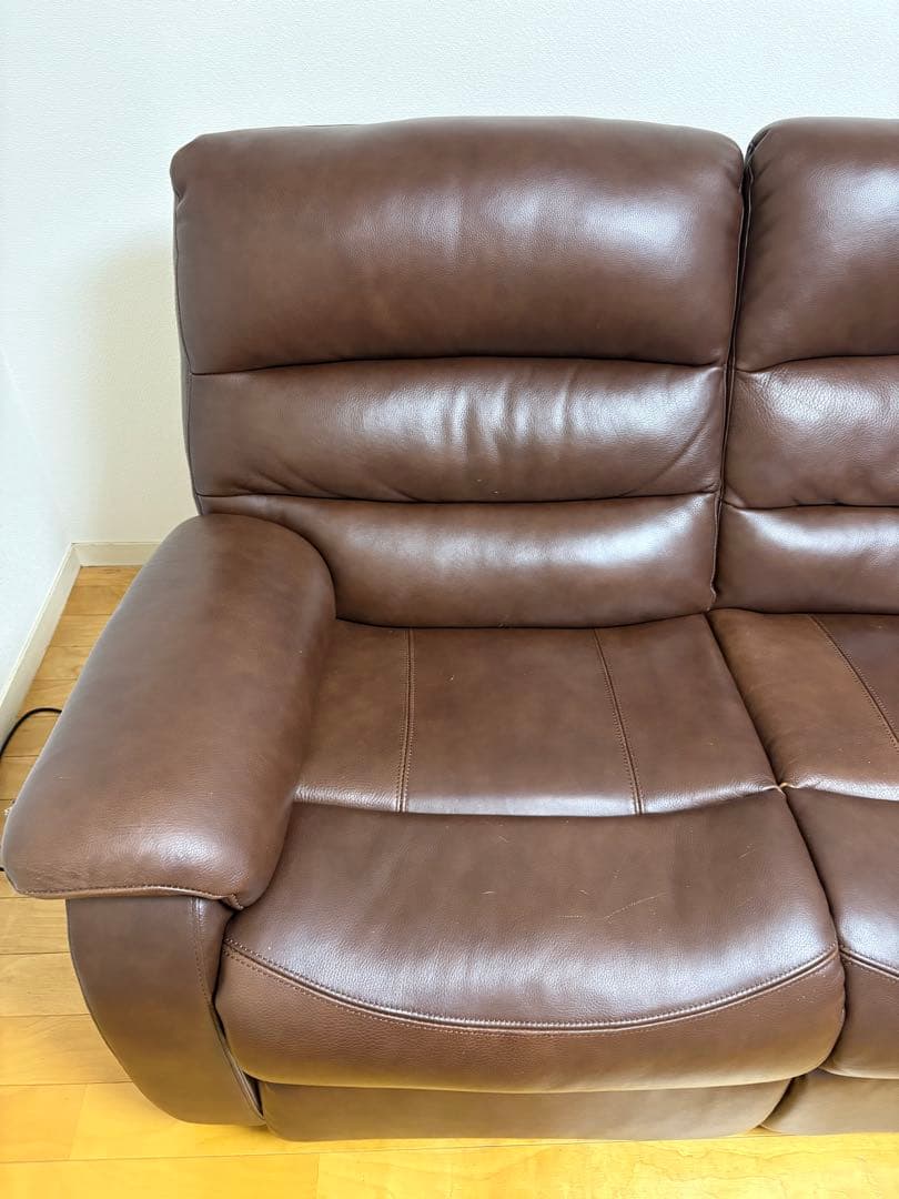 ブラウン 3人掛けリクライニングソファ