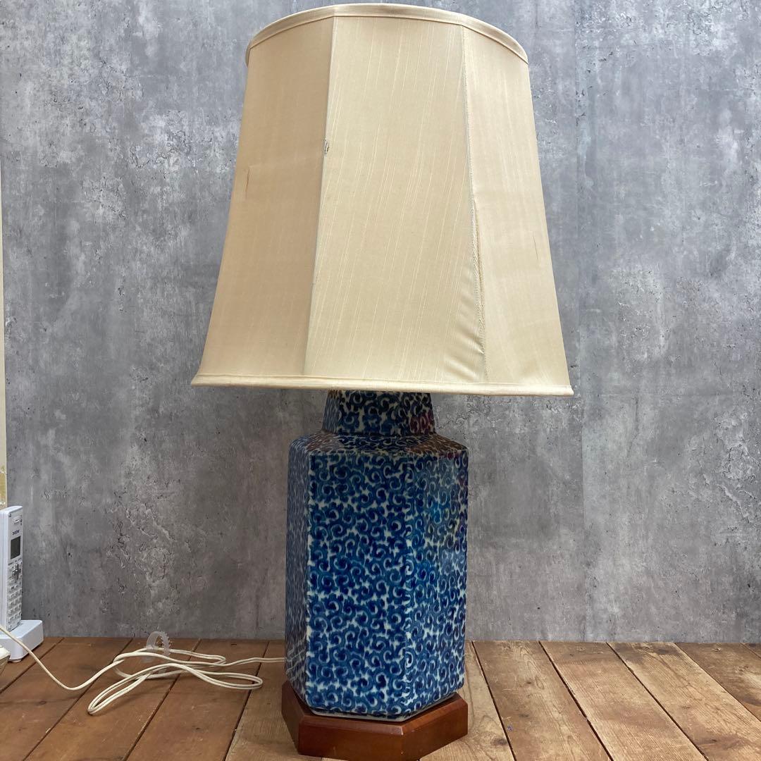 D-2 【希少】シノワズリ 磁器製 テーブルランプ 藍色 雲龍紋様 アンティーク