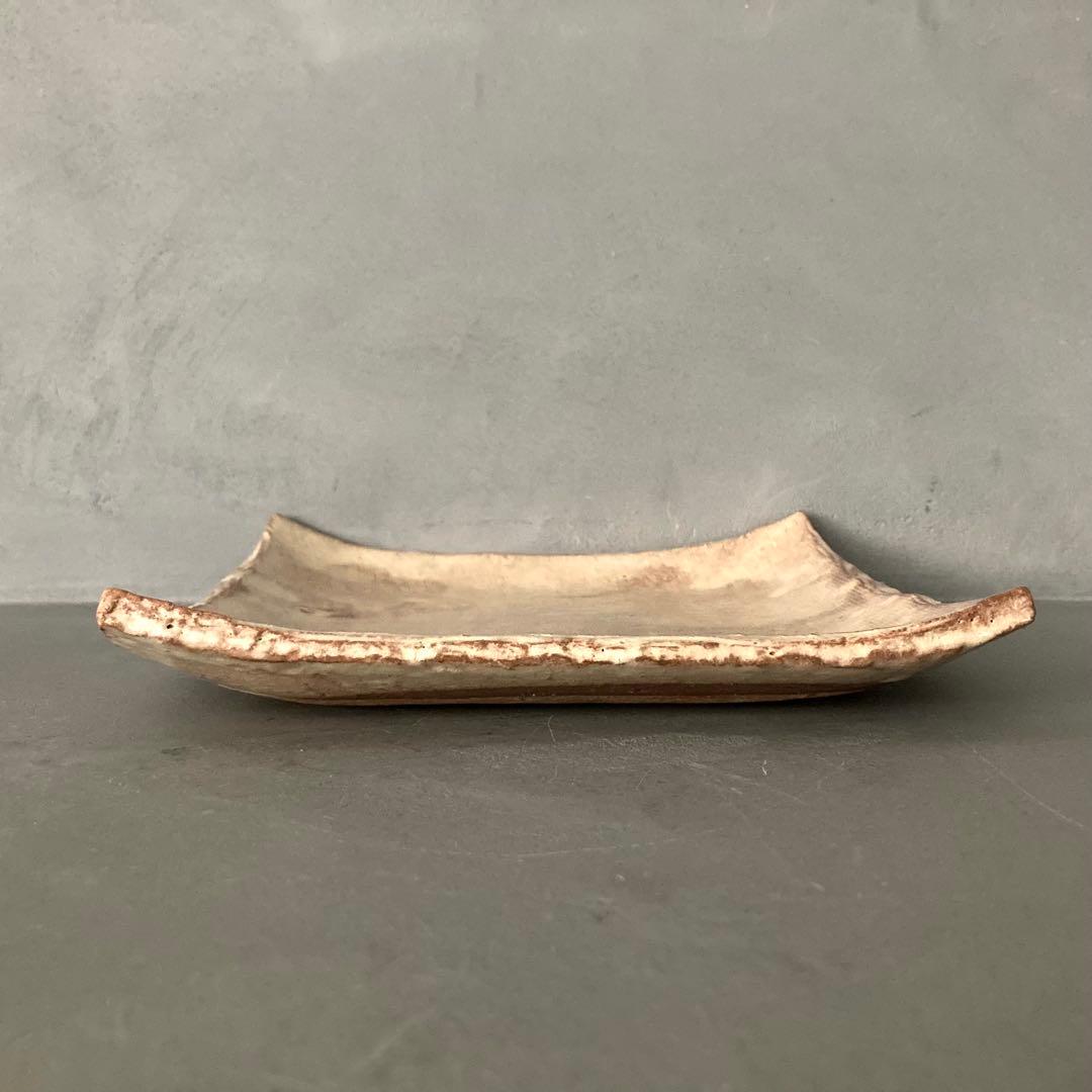 萩焼 梅田陶楽 皿 平皿 ベージュ 8cm×8.5cm×3cm