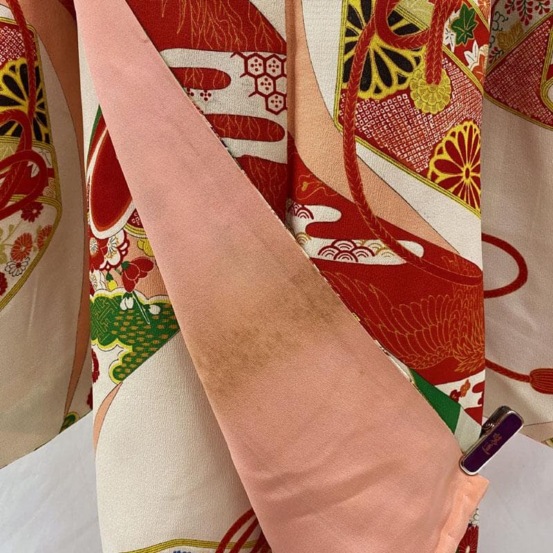 512ag39◎七五三 七歳 女児 アンティーク着物&袋帯 レトロ 総柄 白◎