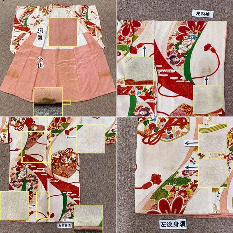 512ag39◎七五三 七歳 女児 アンティーク着物&袋帯 レトロ 総柄 白◎