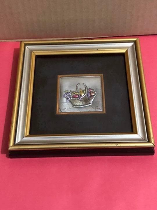 【銀板画】　美味しそうなフルーツの入ったバスケット