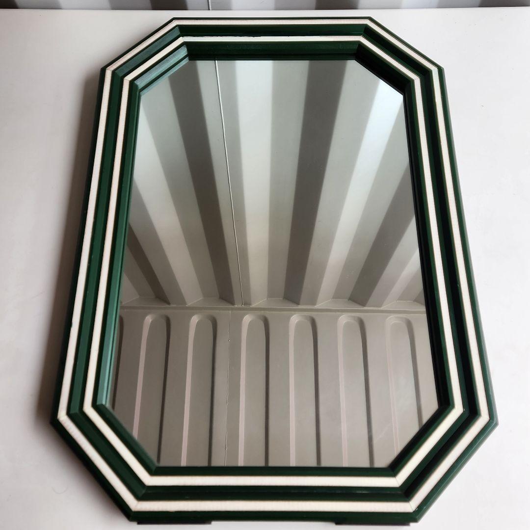 美品 ヴィンテージ　木製フレーム　8角形　ウォールミラー 壁掛け鏡 天然木 鏡