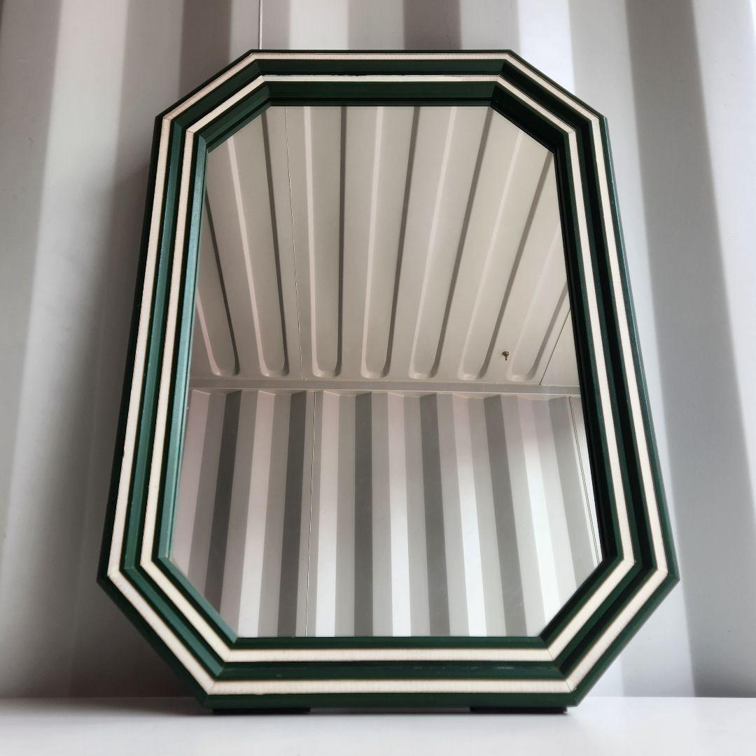 美品 ヴィンテージ　木製フレーム　8角形　ウォールミラー 壁掛け鏡 天然木 鏡