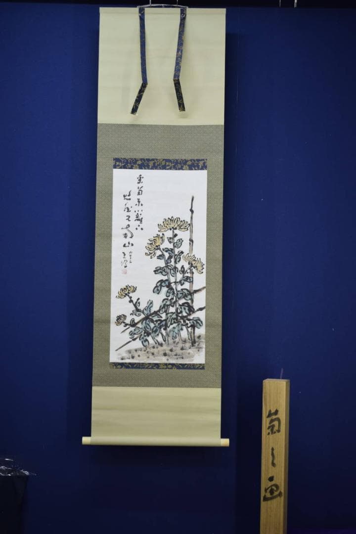 不詳/作者不詳/菊花画賛/桐共箱付/布袋屋掛軸HJ-463