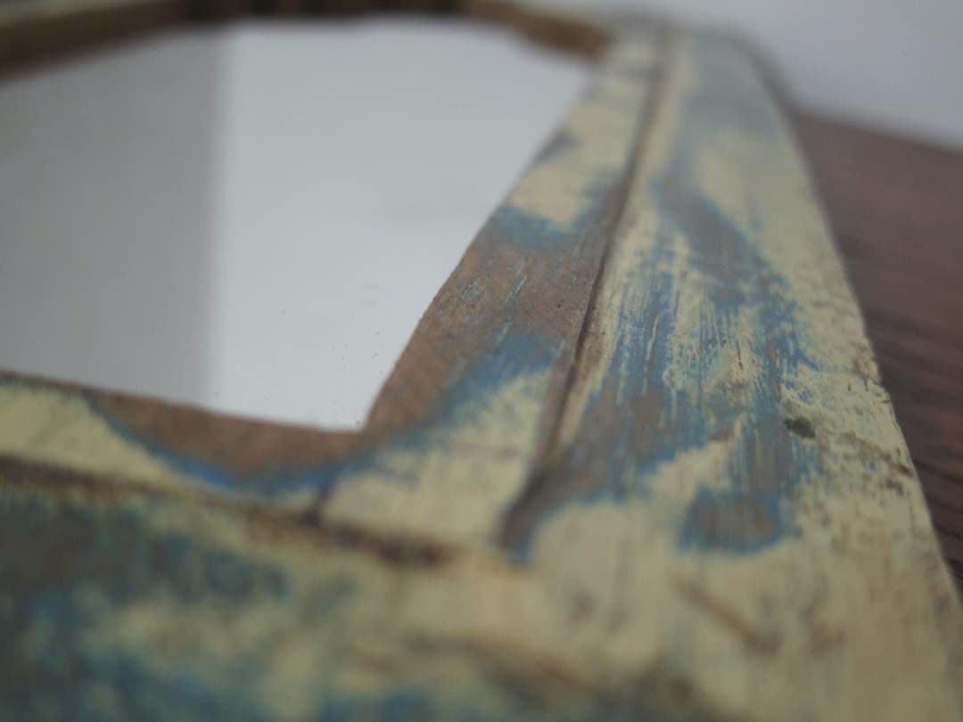 【　インド　ヴィンテージ　ミラー　】鏡　アンティーク　レリーフ　木製　壁掛け