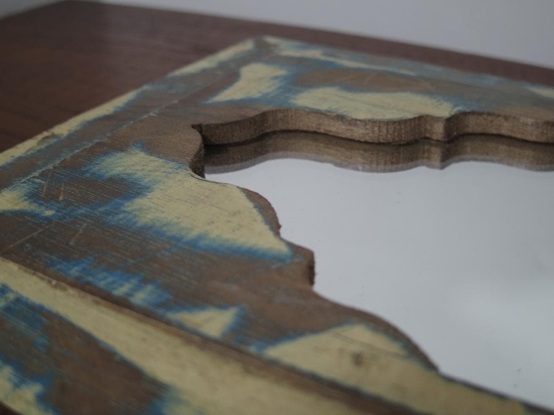 【　インド　ヴィンテージ　ミラー　】鏡　アンティーク　レリーフ　木製　壁掛け