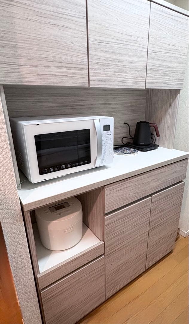 超美品 国産大川家具 キッチンボード 木目調グレー 食器棚 幅115cm